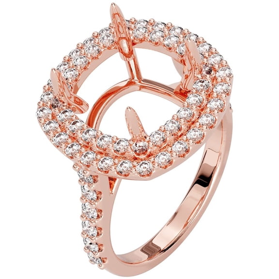 PEORA 1 Carat 14K Rose Gold G-H/VS Lab Grown Diamond Semi Mount Ring Setting, Fits 10mm Princess, Asscher or Square Cushion Cut Stone, Size 4.5