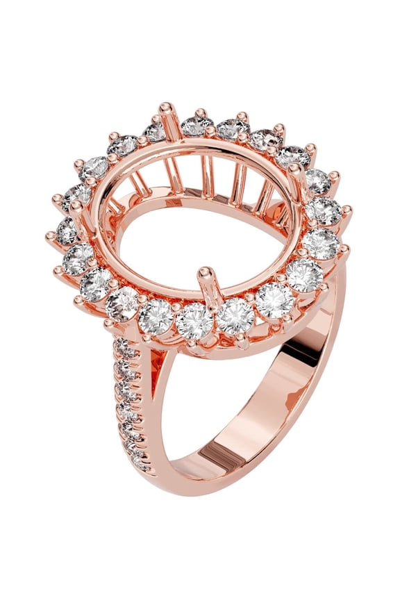 1 Carat 14K Rose Gold G-H/VS Lab Grown Diamond Semi Mount Ring Setting, Fits 12x10mm Oval Stone, Size 5