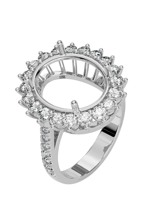 1 Carat 14K White Gold G-H/VS Lab Grown Diamond Semi Mount Ring Setting, Fits 12x10mm Oval Stone, Size 4