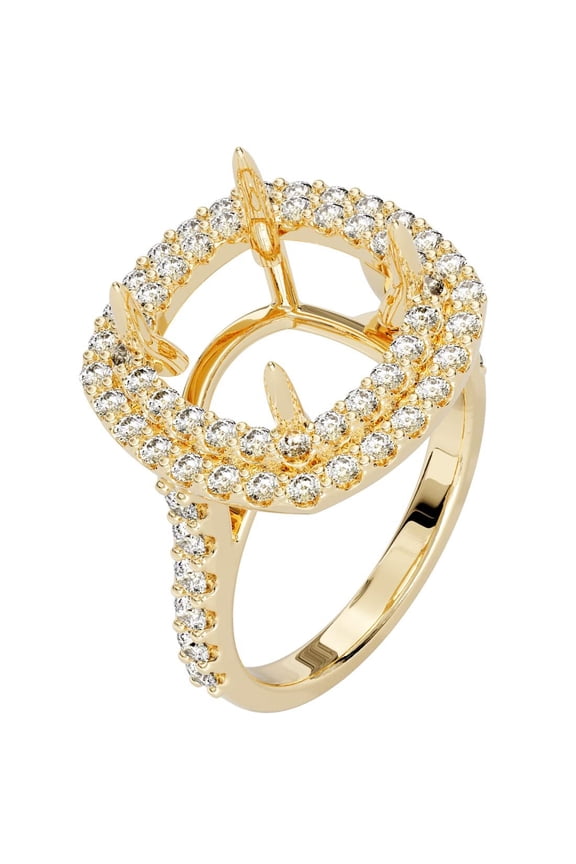 1 Carat 14K Yellow Gold G-H/VS Lab Grown Diamond Semi Mount Ring Setting, Fits 10mm Princess, Asscher or Square Cushion Cut Stone, Size 8.5