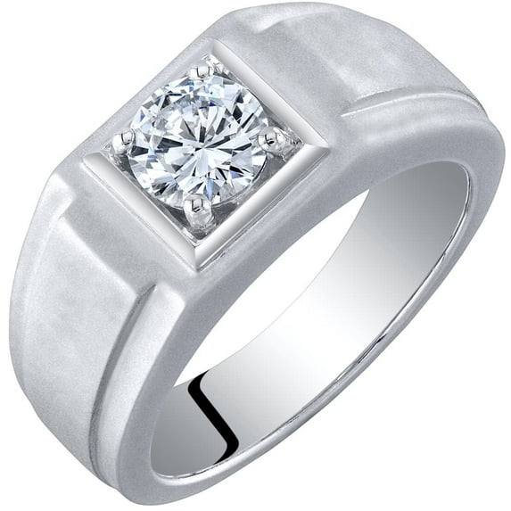 PEORA 1 Carat Men's Moissanite Ring, Round Brilliant Cut, D-E Color, VVS, 925 Sterling Silver, Comfort Fit, Size 9