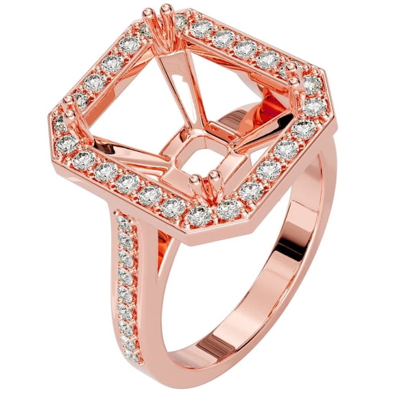 PEORA 14K Rose Gold G-H/VS Lab Grown Diamond Semi Mount Ring, Fits 12x10mm Emerald or Radiant Cut Stone, 0.75 Carat total, Size 9