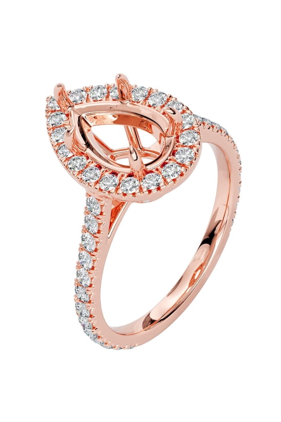 14K Rose Gold G-H/VS Lab Grown Diamond Semi Mount Ring Setting, Fits 10x7mm Pear Shape Center Stone, 0.75 Carat total, Size 4.5