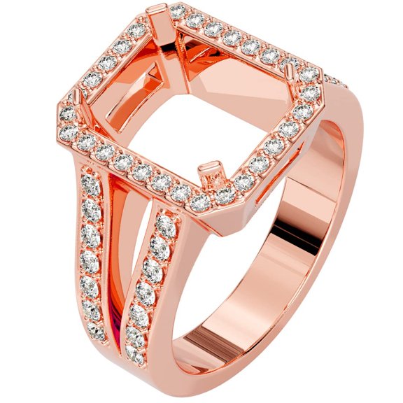 PEORA 14K Rose Gold G-H/VS Lab Grown Diamond Semi Mount Ring Setting, Fits 10x8mm Emerald or Radiant Cut, 0.50 Carat total, Size 5