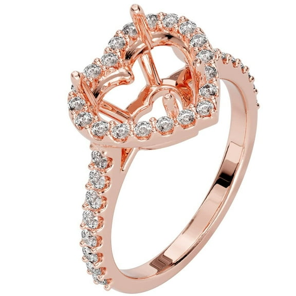 PEORA 14K Rose Gold G-H/VS Lab Grown Diamond Semi Mount Ring Setting, Fits 8mm Heart Stone, 0.50 Carat total, Size 4.5