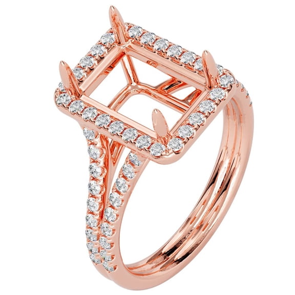 PEORA 14K Rose Gold G-H/VS Lab Grown Diamond Semi Mount Ring Setting, Fits 9x7mm Emerald or Radiant Cut, 0.50 Carat total, Size 5.5