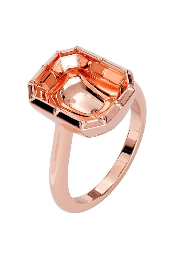 14K Rose Gold Semi Mount Ring Setting, Fits 11x9mm Emerald Cut or Radiant Cut Stone, Size 9