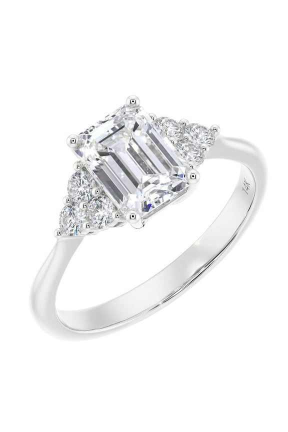 14K White Gold 1 Carat Lab Grown Emerald Cut IGI Certified Diamond Engagement Ring, 1.18 Carats total, G Color VS2 Clarity, Size 10