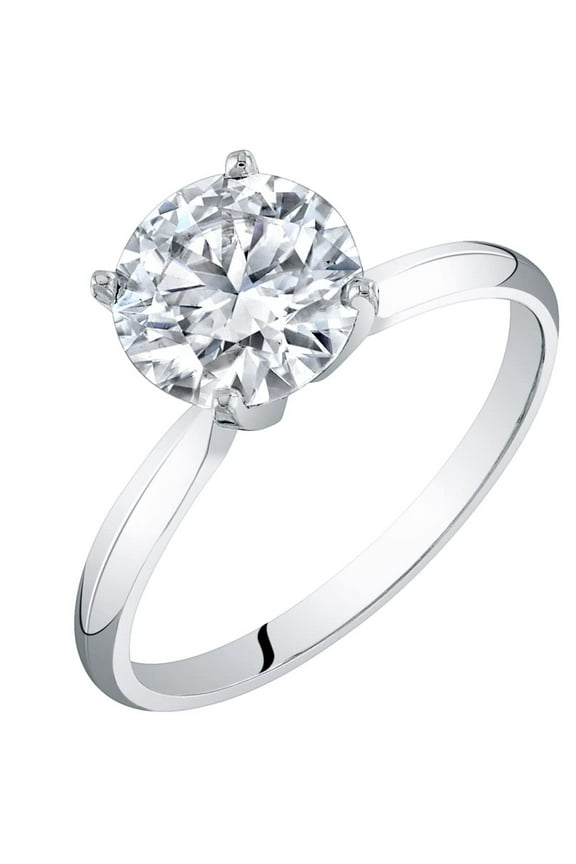 14K White Gold 2 Carat Moissanite Engagement Ring for Women, Classic Solitaire, 8mm Round, DE Color, VVS Clarity Size 9