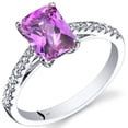 thumbnail image 1 of PEORA 14K White Gold 2 Carats Created Pink Sapphire Ring with Genuine White Topaz, Radiant Cut 8x6mm, Venetian Solitaire Design, Size 8, 1 of 2