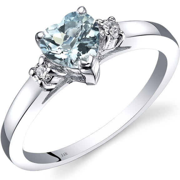 PEORA 14K White Gold Aquamarine and Diamond Heart Ring for Women, Natural Gemstone, 0.85 Carat total AAA Grade, Size 7