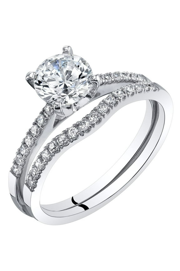 14K White Gold Classic Engagement Ring and Wedding Band Bridal Set for Women, 1 Carat Round Shape, F-G Color, VVS Clarity, Size 6