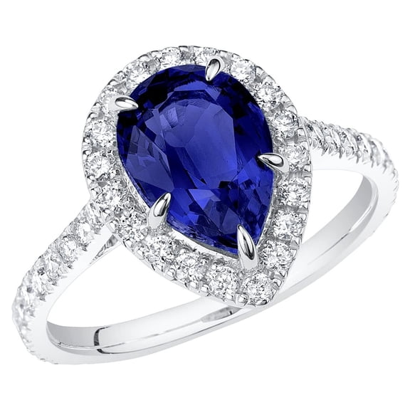 PEORA 14K White Gold Created Blue Sapphire and Lab Grown Diamond Ring for Women, 3.75 Carats Total, 10x7mm Pear Shape, Size 8