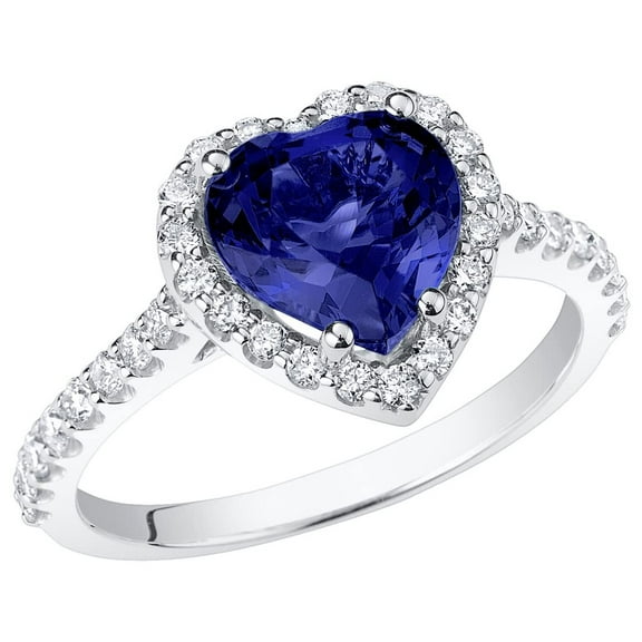 PEORA 14K White Gold Created Blue Sapphire and Lab Grown Diamond Sweetheart Ring for Women, 3.50 Carats Total, 8mm Heart Shape, Size 8.5