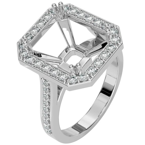 PEORA 14K White Gold G-H/VS Lab Grown Diamond Semi Mount Ring, Fits 12x10mm Emerald or Radiant Cut Stone, 0.75 Carat total, Size 8