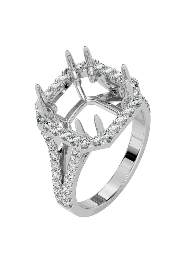14K White Gold G-H/VS Lab Grown Diamond Semi Mount Ring Setting, Fits 10mm Princess, Asscher or Square Cushion Stone, 0.65 Carat total, Size 4.5