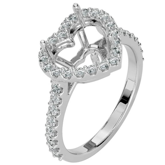 PEORA 14K White Gold G-H/VS Lab Grown Diamond Semi Mount Ring Setting, Fits 8mm Heart Stone, 0.50 Carat total, Size 4.5