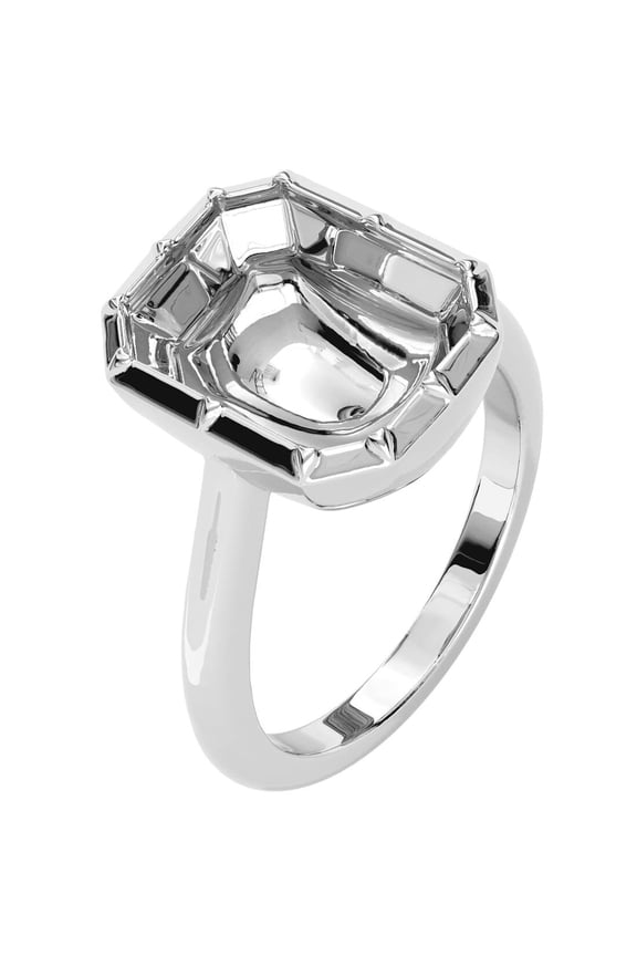 14K White Gold Semi Mount Ring Setting, Fits 11x9mm Emerald Cut or Radiant Cut Stone, Size 4