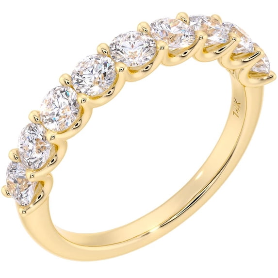 PEORA 14K Yellow Gold 1 Carat Lab Grown Diamond 9-Stone Half Eternity Band for Women, Wedding Anniversary Stackable Ring, F-G Color, VS Clarity, Size 8