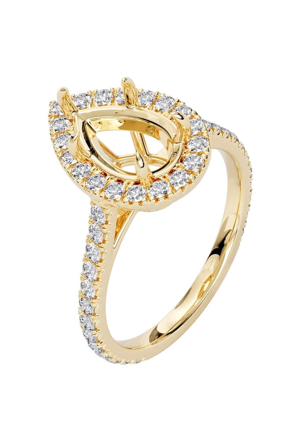 14K Yellow Gold G-H/VS Lab Grown Diamond Semi Mount Ring Setting, Fits 10x7mm Pear Shape Center Stone, 0.75 Carat total, Size 5.5