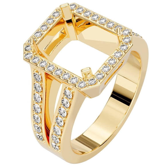 PEORA 14K Yellow Gold G-H/VS Lab Grown Diamond Semi Mount Ring Setting, Fits 10x8mm Emerald or Radiant Cut, 0.50 Carat total, Size 4.5
