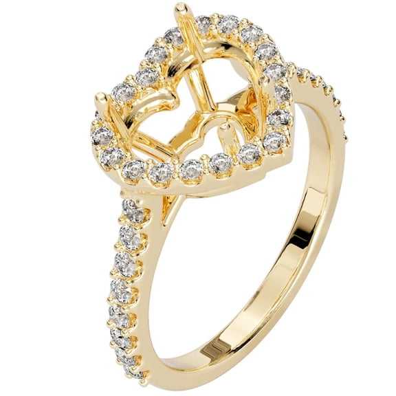 PEORA 14K Yellow Gold G-H/VS Lab Grown Diamond Semi Mount Ring Setting, Fits 8mm Heart Stone, 0.50 Carat total, Size 5.5
