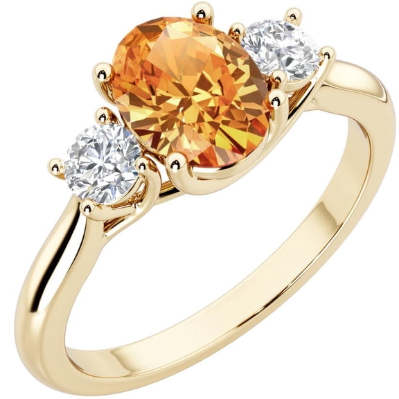 PEORA 14K Yellow Gold Oval Citrine and Lab Grown Diamond 3 Stone Trellis Ring, 1.30 Carats total, Size 9