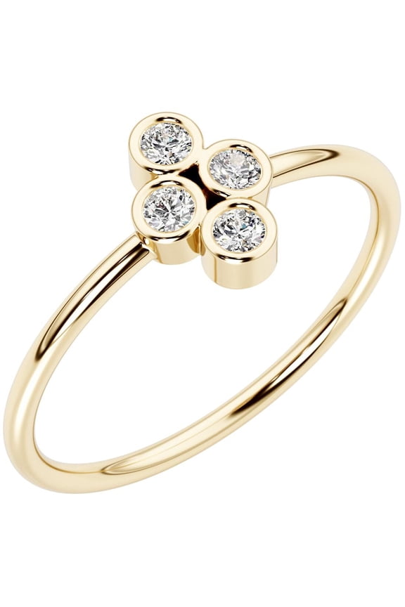 14K Yellow Gold Plated Sterling Silver Lab Grown Diamond 4-Stone Ring, 1.2mm Stackable Minimalist Thin Band, 1/8 Carat, F-G Color, VS Clarity, Sizes 6