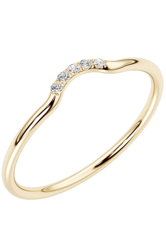 14K Yellow Gold Plated Sterling Silver Lab Grown Diamond 5-Stone Contour Guard Ring, Wedding Anniversary 1.2mm Stackable Band, F-G Color, VS Clarity, Sizes 8