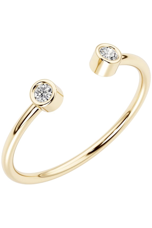 14K Yellow Gold Plated Sterling Silver Lab Grown Diamond Open Ring, 1.2mm Stackable Minimalist Thin Band, 1/20 Carat, F-G Color, VS Clarity, Sizes 7