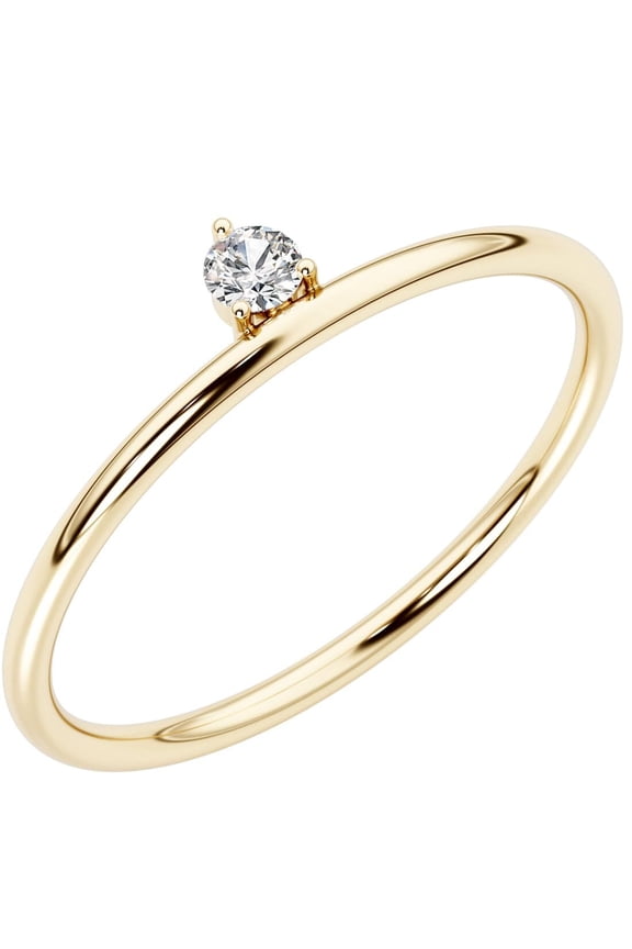 14K Yellow Gold Plated Sterling Silver Lab Grown Diamond Wisp Ring, 1.2mm Stackable Minimalist Thin Band, 1/20 Carat, F-G Color, VS Clarity, Sizes 9