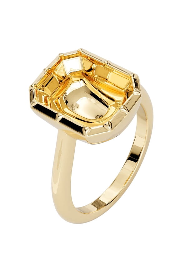 14K Yellow Gold Semi Mount Ring Setting, Fits 11x9mm Emerald Cut or Radiant Cut Stone, Size 8