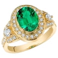 thumbnail image 1 of PEORA 2.50 Carats Created Colombian Emerald Lab Grown Diamond Vintage Ring in 14K Yellow Gold, Oval Shape, Size 6.5, 1 of 5