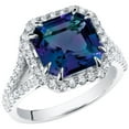 thumbnail image 1 of PEORA 5.40 Carats Created Alexandrite and Lab Grown Diamond Ring in 14K White Gold, Color-Changing Cushion Cut, Size 8, 1 of 5