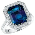 thumbnail image 1 of PEORA 7.75 Carats Created Alexandrite Lab Grown Diamond Ring in 14K White Gold, Color-Changing Emerald Cut, Size 5, 1 of 5