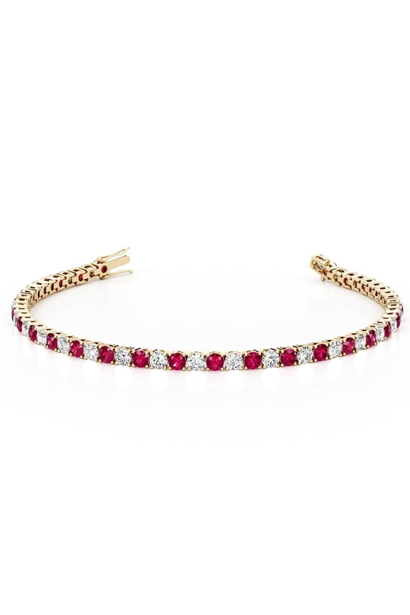 9.50 ctw Created Ruby & Lab Grown Diamond Tennis Bracelet 14K Yellow Gold, AAA Grade, 7 inch length