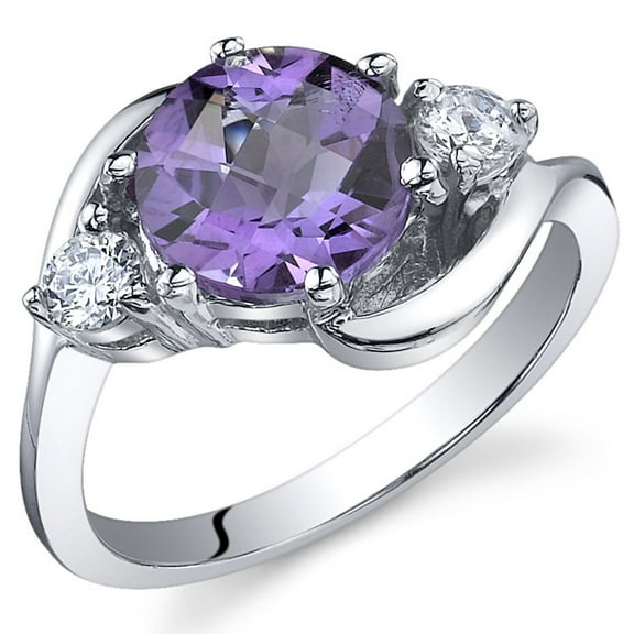 PEORA Amethyst 3-Stone Ring for Women 925 Sterling Silver, Natural Gemstone, 1.75 Carats Round Shape 8mm, Size 7, Engagement, Promise, Statement Ring, w/Jewelry Box, For Gifts & Everyday Wear