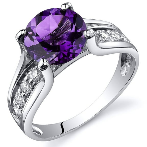 PEORA Amethyst Cathedral Solitaire Ring for Women 925 Sterling Silver, Natural Gemstone, 1.75 Carats Round Shape 8mm, Size 8