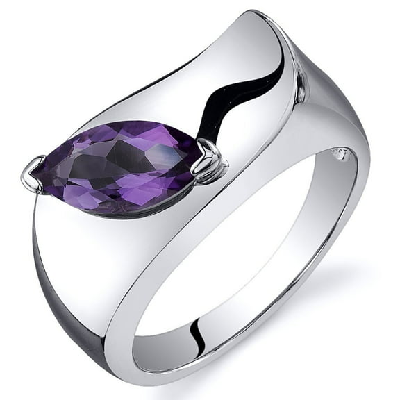 PEORA Amethyst Museum Solitaire Ring for Women 925 Sterling Silver, Genuine Gemstone, 1 Carat Marquise Shape 10x5mm, Size 5, Engagement, Promise, Statement Ring, Jewelry Gift, w/Jewelry Box