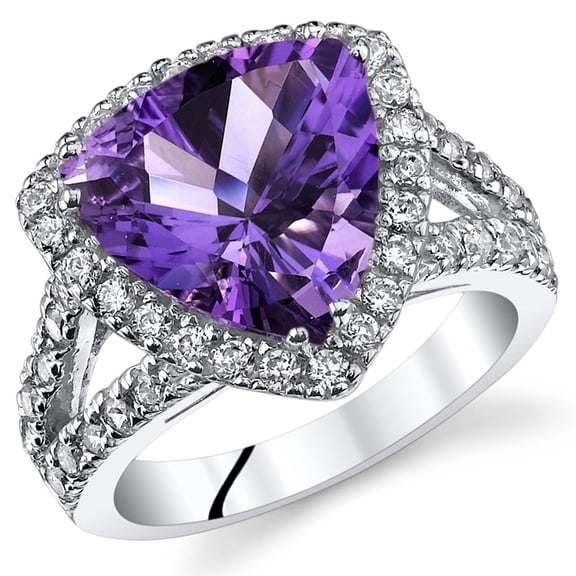PEORA Amethyst Signature Statement Ring for Women 925 Sterling Silver, Natural Gemstone, 3.75 Carats Trillion Cut 11mm, Size 7