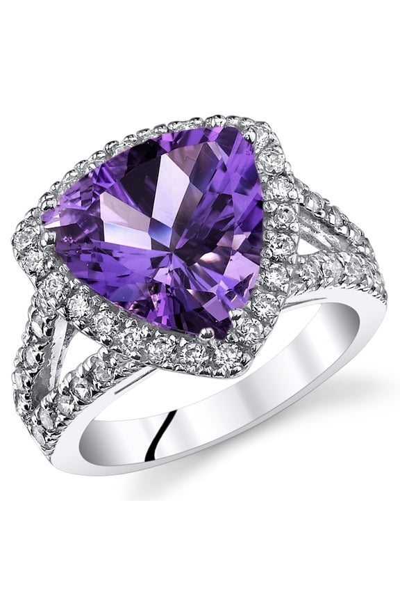 Amethyst Signature Statement Ring for Women 925 Sterling Silver, Natural Gemstone, 3.75 Carats Trillion Cut 11mm, Size 9