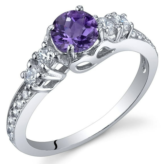 PEORA Amethyst Solstice Ring for Women 925 Sterling Silver, Natural Gemstone, 0.50 Carat Round Shape, Comfort Fit, Size 7, Engagement, Promise, Statement Ring, Jewelry Gift, w/Jewelry Box