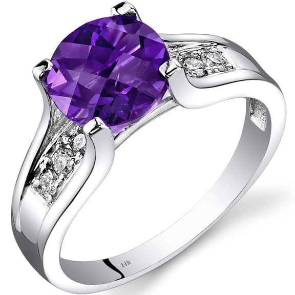 PEORA Amethyst and Diamond Cathedral Ring for Women 14K White Gold, Natural Gemstone, 1.75 Carats Round Shape 8mm, Size 5