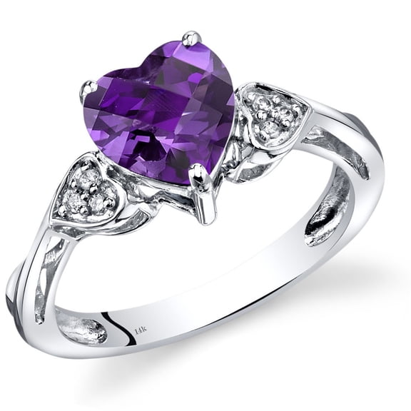PEORA Amethyst with Diamond Sweetheart Solitaire Ring for Women 14K White Gold, Genuine Gemstone, 1.50 Carats Heart Shape 8mm
