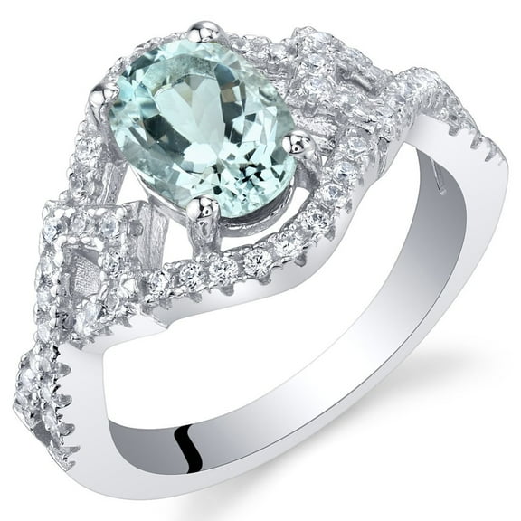 PEORA Aquamarine Lace Ring for Women 925 Sterling Silver, Genuine Gemstone, 1 Carat Oval Shape 8x6mm, Size 7