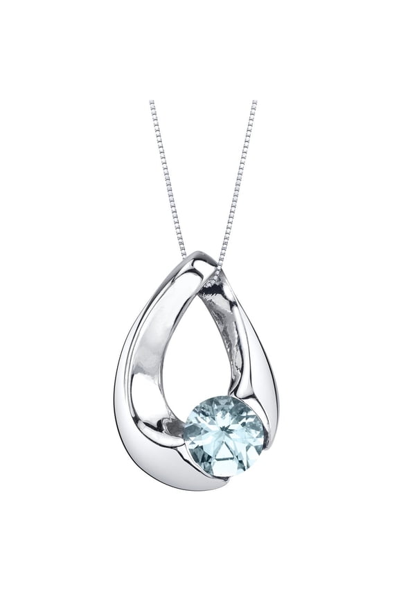 Aquamarine Slider Pendant Necklace for Women Sterling Silver, Natural Gemstone Solitaire, 0.75 Carat Round Shape 6mm, with 18 inch Italian Chain