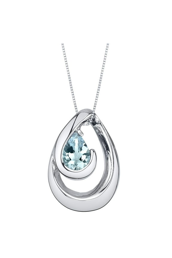 Aquamarine Wave Solitaire Pendant Necklace for Women Sterling Silver, Natural Gemstone, 0.50 Carat Teardrop Pear Shape 7x5mm, with 18 inch Italian Chain