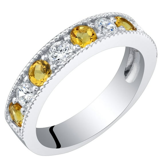 PEORA Citrine 4mm Milgrain Half-Eternity Anniversary Wedding Ring Band for Women 925 Sterling Silver, Natural Gemstone, 0.50 Carat total Round Shape, Size 9