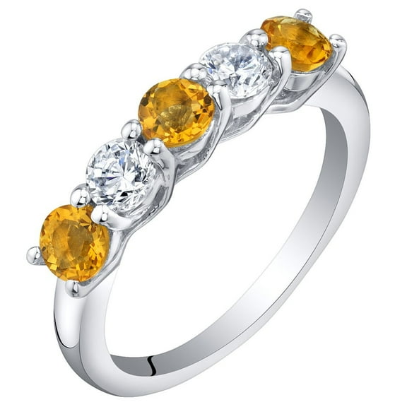 PEORA Citrine Five-Stone Trellis Ring Band for Women, Natural Gemstone, 0.50 Carat total Round Shape, Size 8