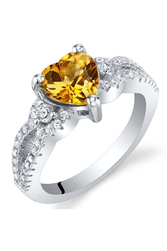Citrine Heart Soulmate Ring 925 Sterling Silver, Natural Gemstone, 1 Carat Heart Shape 7mm, Size 7, Yellow Citrine Rings, November Birthstone Ring